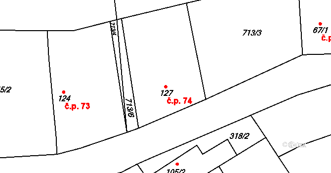 Polipsy 74, Čestín na parcele st. 127 v KÚ Polipsy, Katastrální mapa