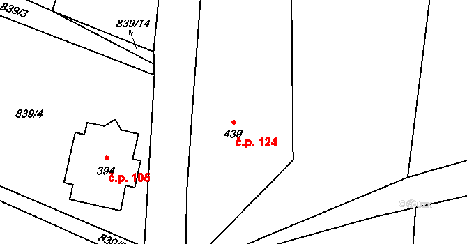 Alšovice 124, Pěnčín na parcele st. 439 v KÚ Alšovice, Katastrální mapa