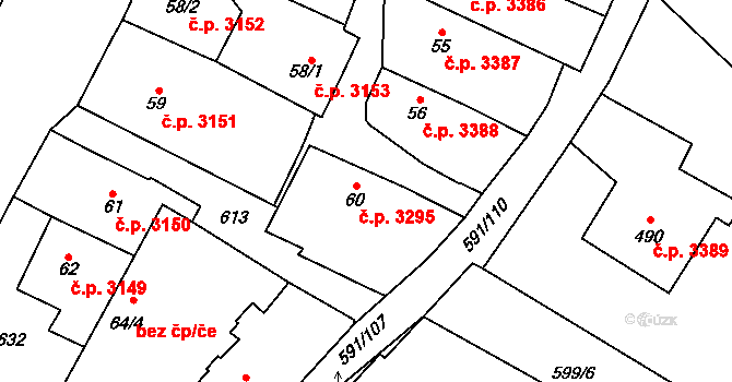 Jihlava 3295 na parcele st. 60 v KÚ Bedřichov u Jihlavy, Katastrální mapa