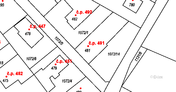 Říčany 491 na parcele st. 481 v KÚ Říčany u Prahy, Katastrální mapa