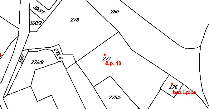 Rousínov 13 na parcele st. 277 v KÚ Rousínov u Vyškova, Katastrální mapa