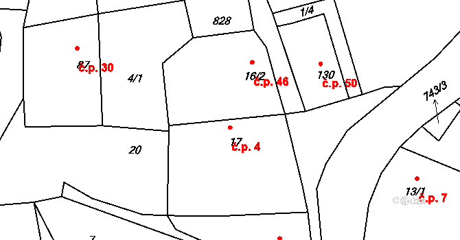 Vlastibořice 4 na parcele st. 17 v KÚ Vlastibořice, Katastrální mapa