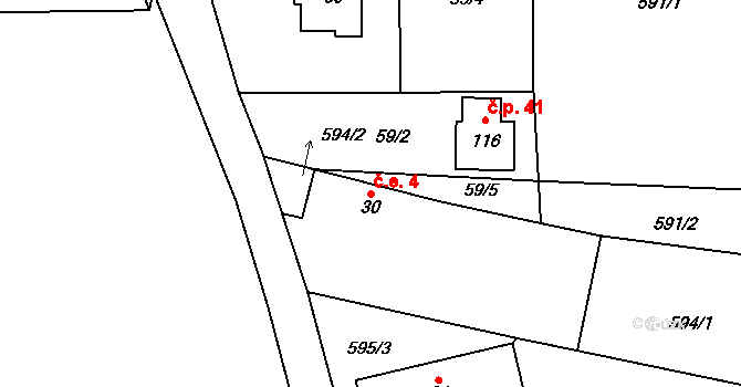 Lomy 46, Kokašice na parcele st. 30 v KÚ Lomy u Domaslavi, Katastrální mapa