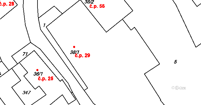 Újezdec 29 na parcele st. 38/1 v KÚ Újezdec u Litomyšle, Katastrální mapa