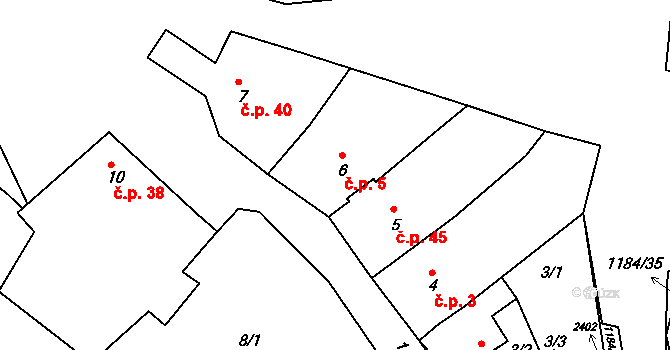 Vrbka 5 na parcele st. 6 v KÚ Vrbka u Sulimova, Katastrální mapa