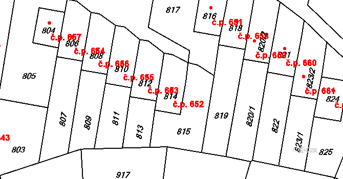 Velká Bystřice 652 na parcele st. 814 v KÚ Velká Bystřice, Katastrální mapa