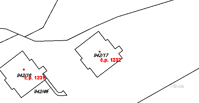 Hořovice 1232 na parcele st. 942/17 v KÚ Velká Víska, Katastrální mapa