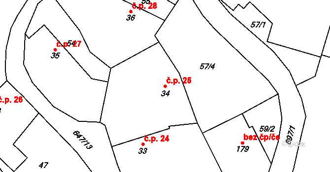 Chomutice 25 na parcele st. 34 v KÚ Chomutice, Katastrální mapa