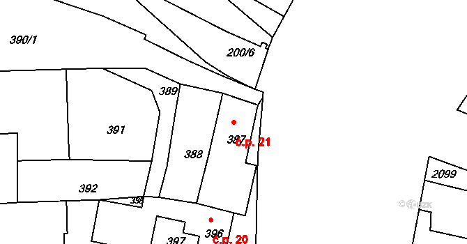 Mimoň II 21, Mimoň na parcele st. 387 v KÚ Mimoň, Katastrální mapa
