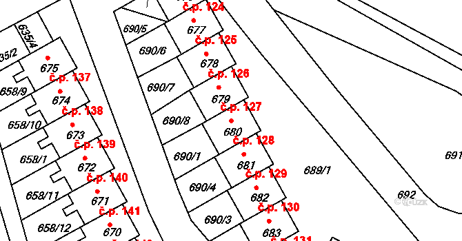 Mimoň V 128, Mimoň na parcele st. 680 v KÚ Mimoň, Katastrální mapa