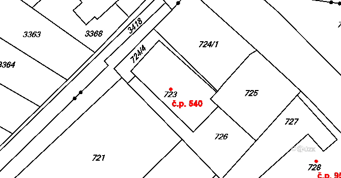 Město 540, Orlová na parcele st. 723 v KÚ Orlová, Katastrální mapa