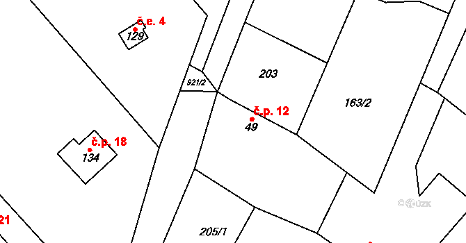 Sedlečko 12, Štětkovice na parcele st. 49 v KÚ Štětkovice, Katastrální mapa