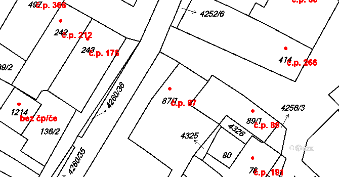 Kardašova Řečice 87 na parcele st. 87/1 v KÚ Kardašova Řečice, Katastrální mapa