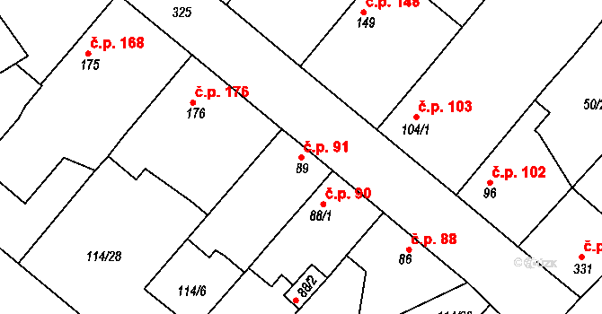 Litol 91, Lysá nad Labem na parcele st. 89 v KÚ Litol, Katastrální mapa