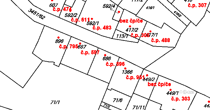 Lysá nad Labem 596 na parcele st. 686 v KÚ Lysá nad Labem, Katastrální mapa