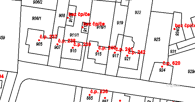 Proboštov 240 na parcele st. 915 v KÚ Proboštov u Teplic, Katastrální mapa