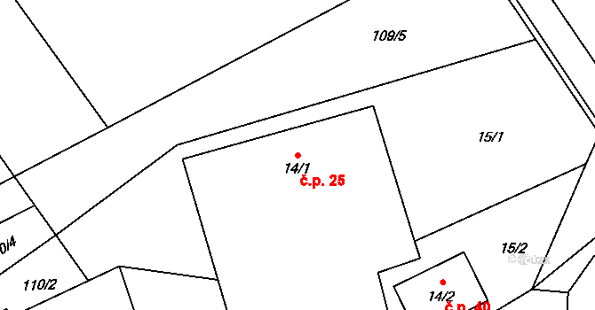 Krnčice 25, Nové Syrovice na parcele st. 14/1 v KÚ Krnčice, Katastrální mapa