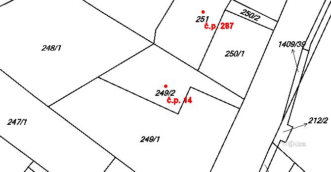 Pudlov 14, Bohumín na parcele st. 249/2 v KÚ Pudlov, Katastrální mapa