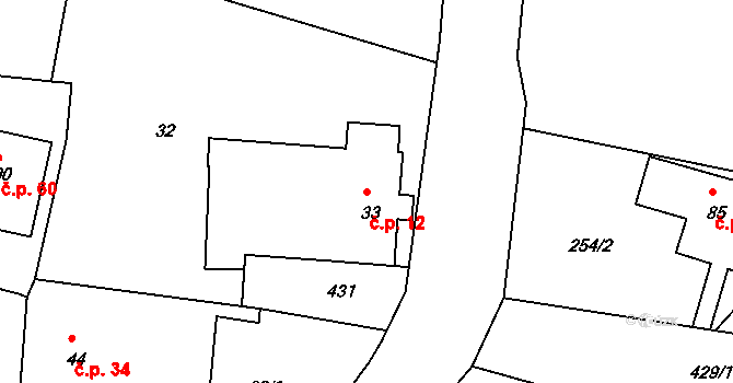 Kornice 12, Litomyšl na parcele st. 33 v KÚ Kornice, Katastrální mapa