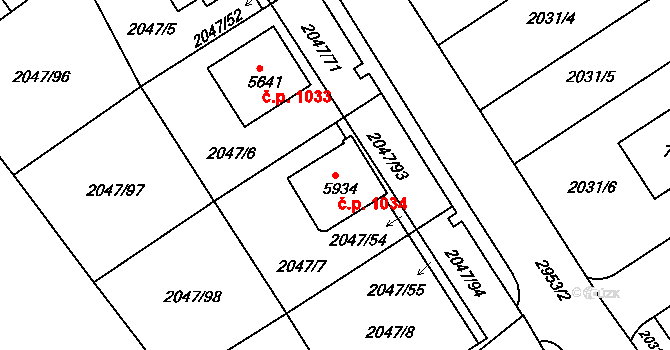 Chrudim II 1034, Chrudim na parcele st. 5934 v KÚ Chrudim, Katastrální mapa