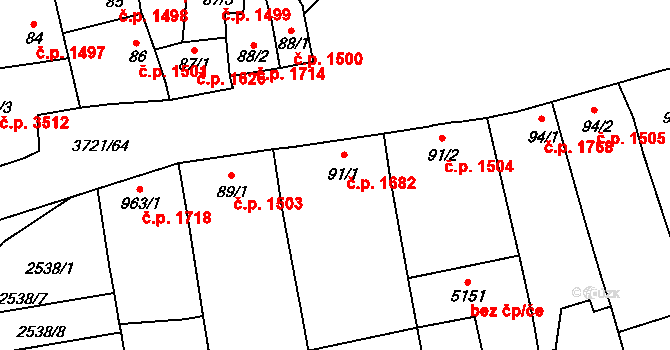 Břeclav 1682 na parcele st. 91/1 v KÚ Břeclav, Katastrální mapa
