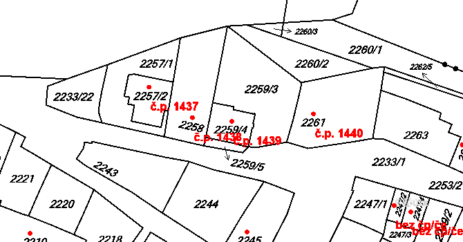 Husovice 1439, Brno na parcele st. 2259/4 v KÚ Husovice, Katastrální mapa