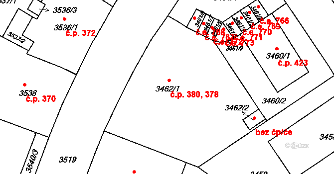 Černá Pole 378,380, Brno na parcele st. 3462/1 v KÚ Černá Pole, Katastrální mapa