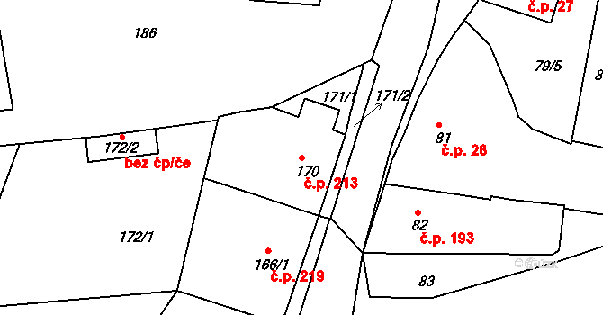 Volyně 213 na parcele st. 170 v KÚ Volyně, Katastrální mapa