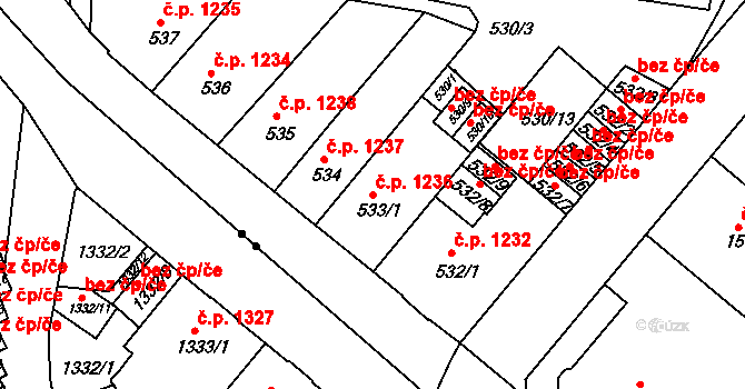 Trnovany 1236, Teplice na parcele st. 533/1 v KÚ Teplice-Trnovany, Katastrální mapa
