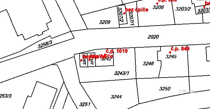 Sokolov 1019 na parcele st. 3242 v KÚ Sokolov, Katastrální mapa