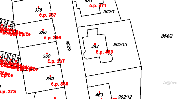 Mariánské Lázně 453 na parcele st. 464 v KÚ Mariánské Lázně, Katastrální mapa