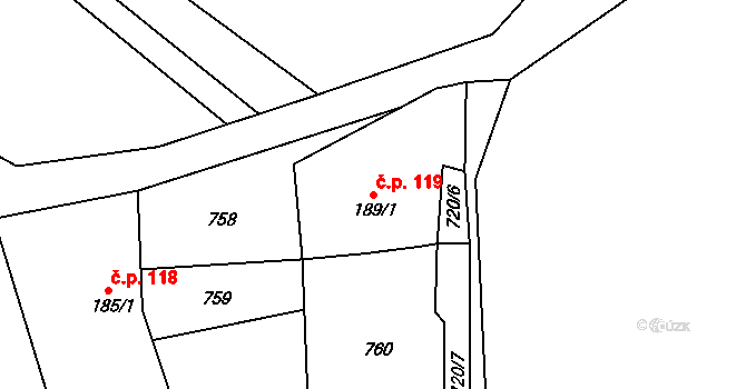 Obora 119, Šindelová na parcele st. 189/1 v KÚ Obora u Šindelové, Katastrální mapa