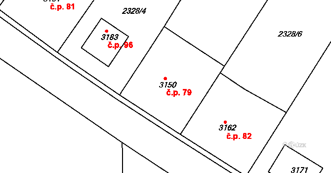 Štítary 79, Kolín na parcele st. 3150 v KÚ Štítary u Kolína, Katastrální mapa