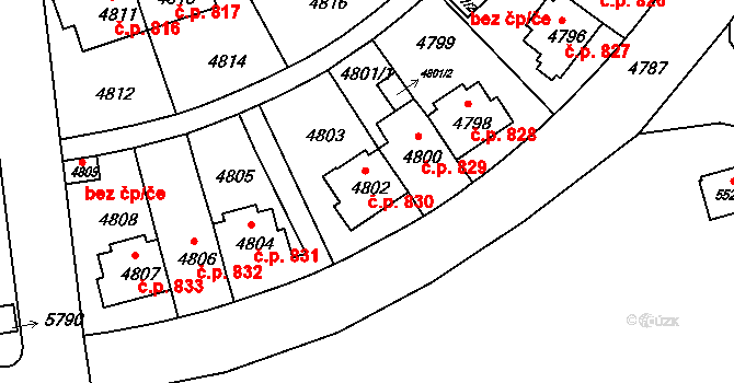 Záběhlice 830, Praha na parcele st. 4802 v KÚ Záběhlice, Katastrální mapa