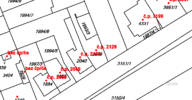 Hodonín 2128 na parcele st. 2039 v KÚ Hodonín, Katastrální mapa