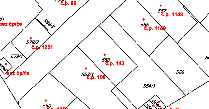 Rumburk 1 113, Rumburk na parcele st. 553 v KÚ Rumburk, Katastrální mapa
