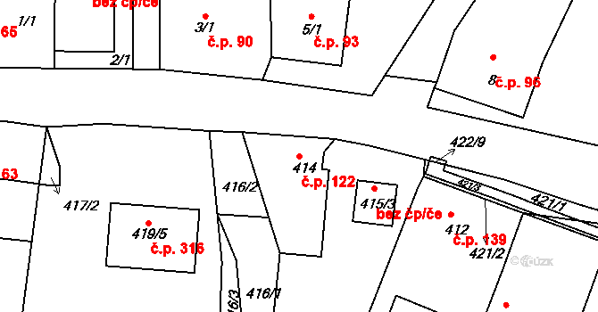 Březenec 122, Jirkov na parcele st. 414 v KÚ Březenec, Katastrální mapa