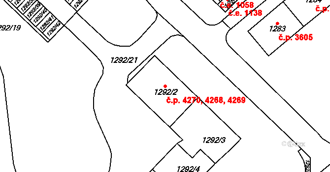 Chomutov 4268,4269,4270 na parcele st. 1292/2 v KÚ Chomutov I, Katastrální mapa