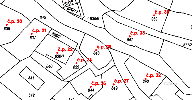 Teplické Předměstí 25, Bílina na parcele st. 846 v KÚ Bílina, Katastrální mapa
