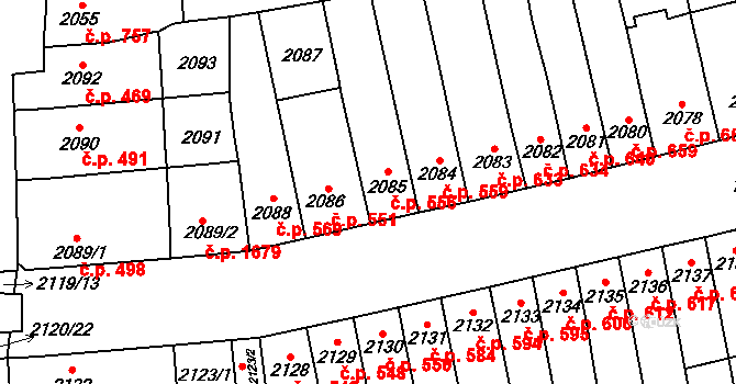 Šlapanice 556 na parcele st. 2085 v KÚ Šlapanice u Brna, Katastrální mapa
