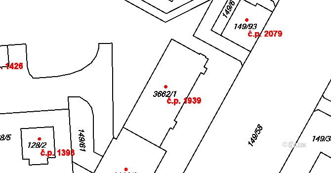 Bolevec 1939, Plzeň na parcele st. 3662/1 v KÚ Bolevec, Katastrální mapa