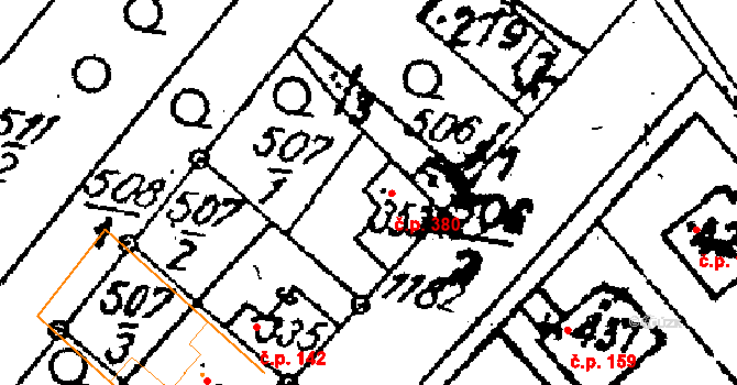 Žiželice 380 na parcele st. 353 v KÚ Žiželice nad Cidlinou, Katastrální mapa