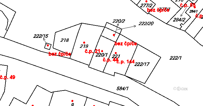 Padochov 44, Oslavany na parcele st. 220/1 v KÚ Padochov, Katastrální mapa