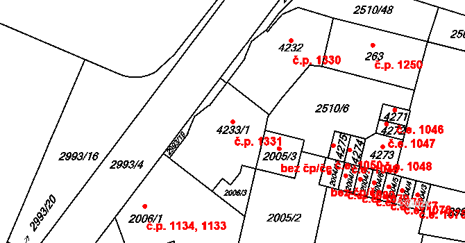 Kyjov 1331 na parcele st. 4233/1 v KÚ Kyjov, Katastrální mapa