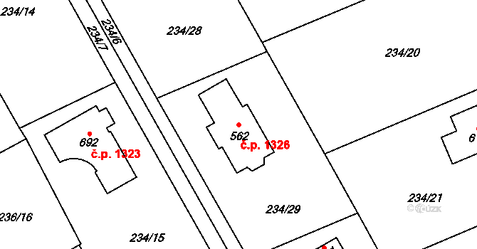 Nová Hospoda 1326, Kamenice na parcele st. 562 v KÚ Štiřín, Katastrální mapa