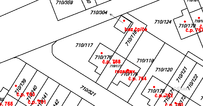 Poříčí 768, Boršov nad Vltavou na parcele st. 710/176 v KÚ Boršov nad Vltavou, Katastrální mapa