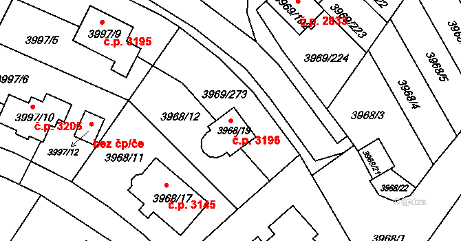 Česká Lípa 3196 na parcele st. 3968/19 v KÚ Česká Lípa, Katastrální mapa