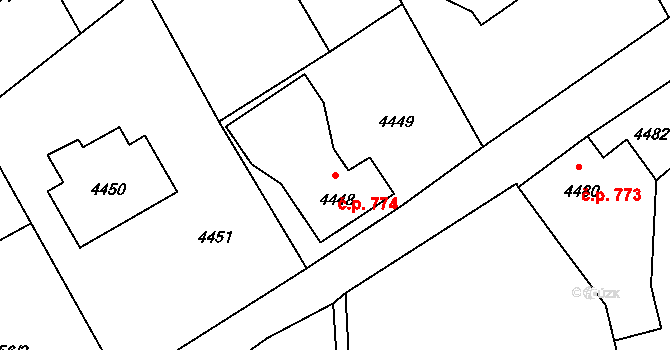 Varnsdorf 774 na parcele st. 4448 v KÚ Varnsdorf, Katastrální mapa