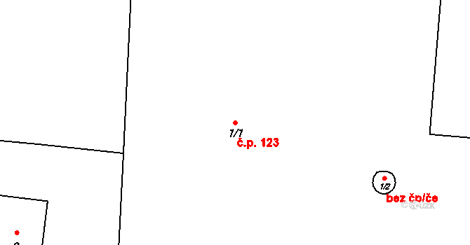 Chotěbuz 123 na parcele st. 1/1 v KÚ Chotěbuz, Katastrální mapa
