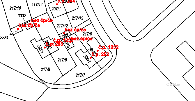 Sezimovo Ústí 1252 na parcele st. 205/2 v KÚ Sezimovo Ústí, Katastrální mapa